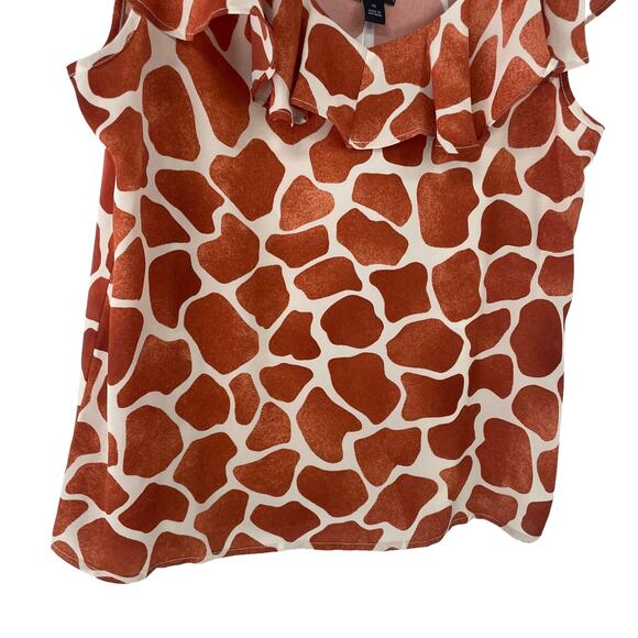 NWT Ann Taylor Orange Giraffe Print Ruffle Neck Shell Blouse Womens XS - Picture 3 of 8